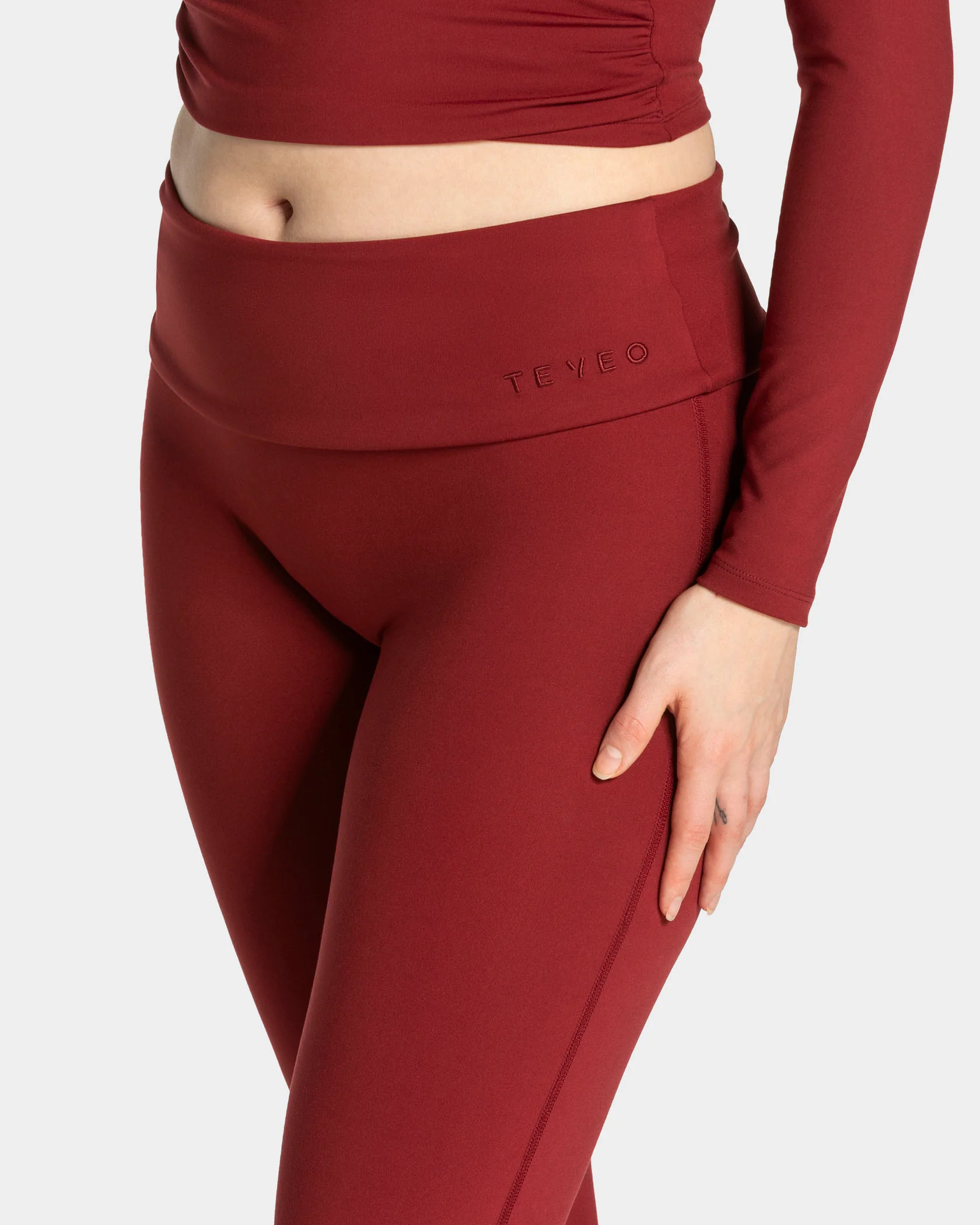 Mellow Fold Over Flared Leggings Tall "Weinrot" - Image 4